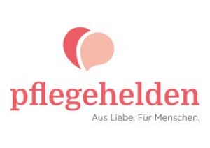 Pflegehelden Logo mit Herz und Slogan