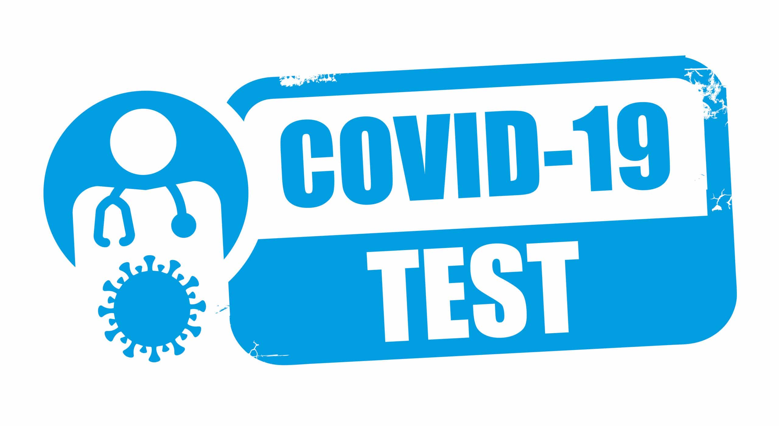 Blaues Siegel mit 'Covid-19 Test'