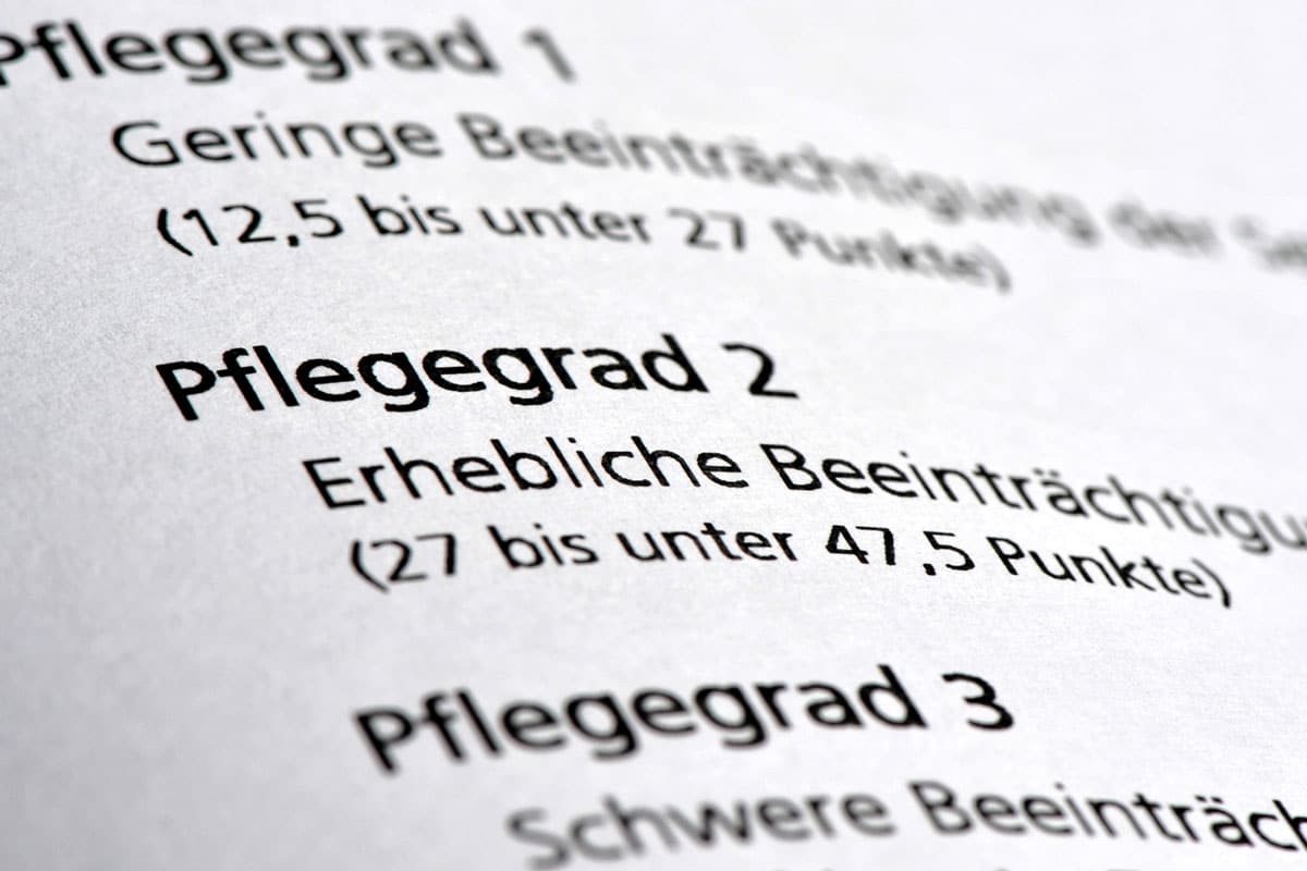 Zoom auf Schrift 'Pflegegrad 2'